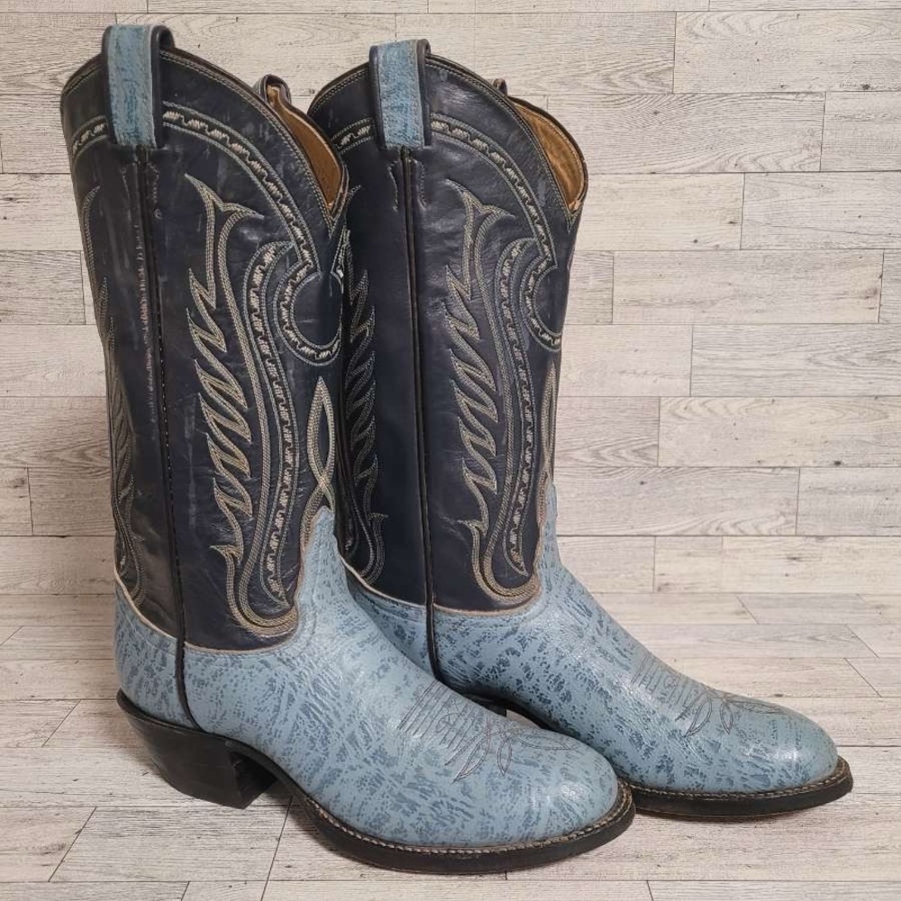 Vintage Tony Lama Western Exotic Blue Antelope Leather Cowboy Boots Women’s 7